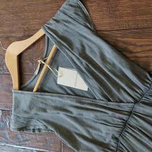 VANESSA ALEXANDRA I NWT Gray Hi-Low Eyelet Lace Trimmed Short Sleeve Dress, S